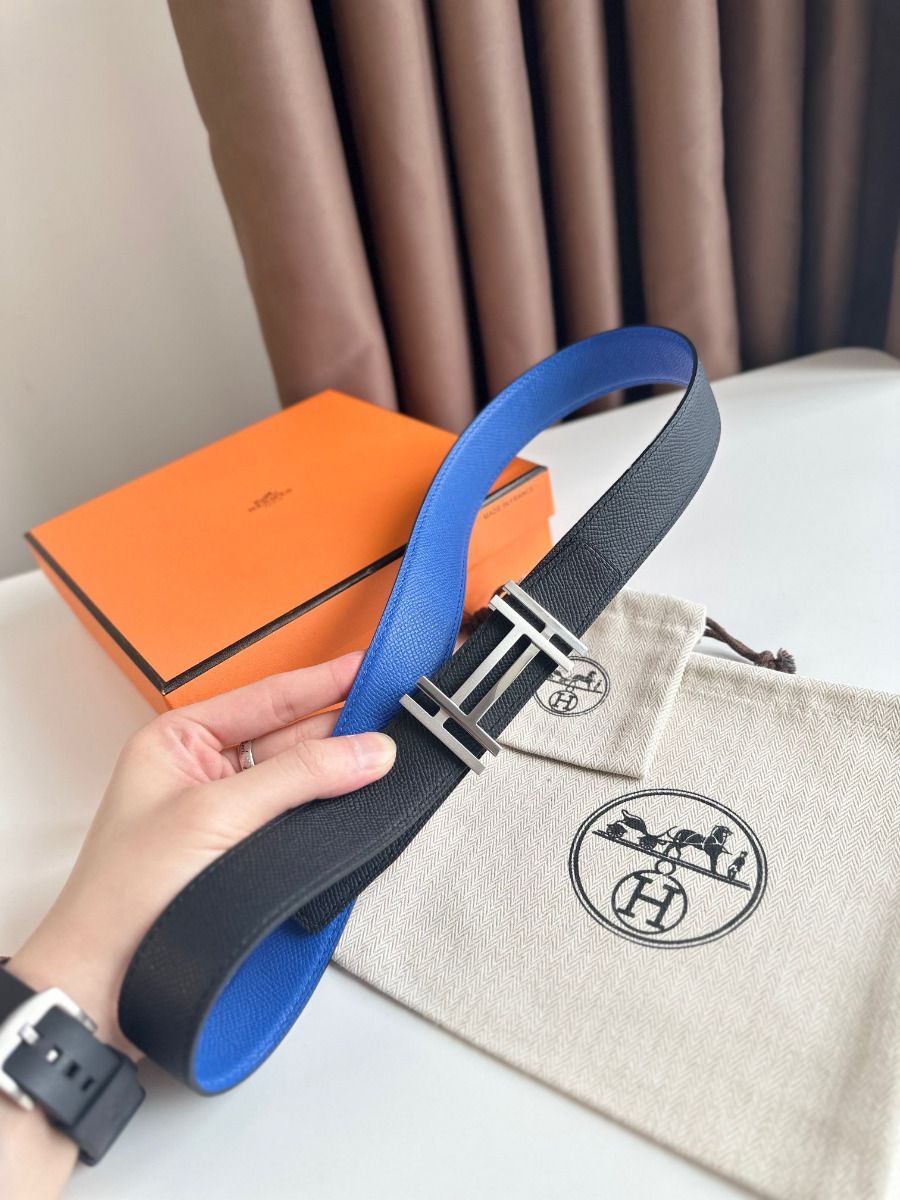Hermes H au Carre Reversible Belt 32MM in Blue and Black Epsom Leather - Image 6