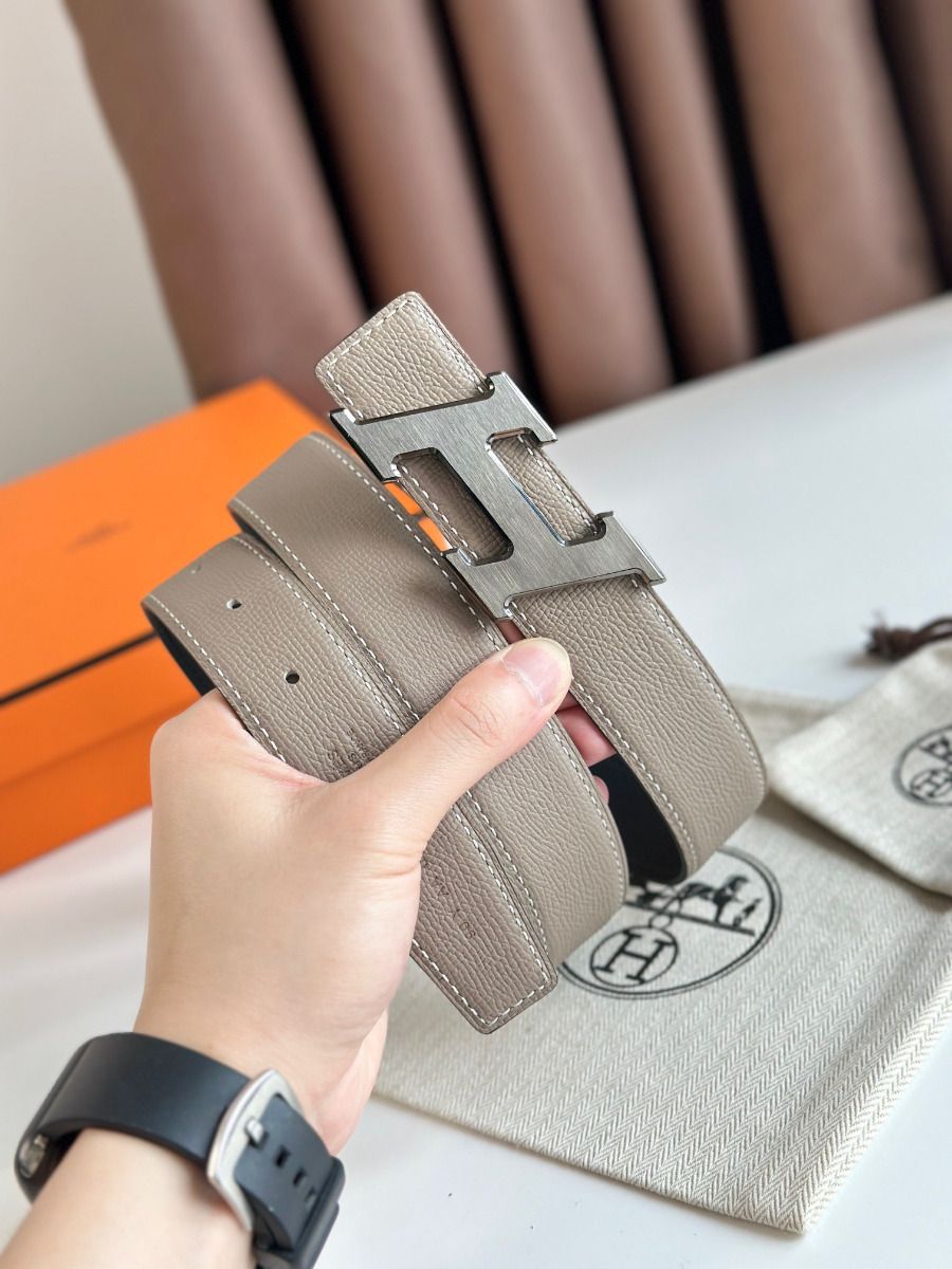 Hermes H Speed Reversible Belt 32MM in Grey Epsom Calfskin - Image 4