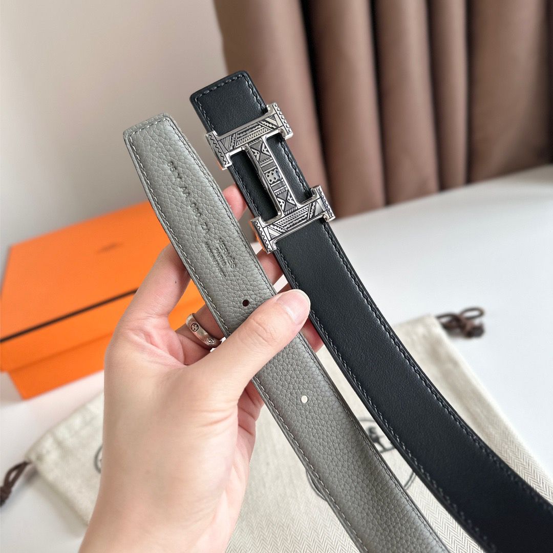 Hermes H Touareg Reversible Belt 32MM in Grey Clemence Leather - Image 5
