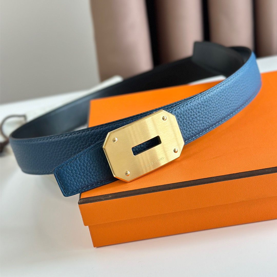 Hermes Neo Reversible Belt 32MM in Blue Clemence Leather - Image 7