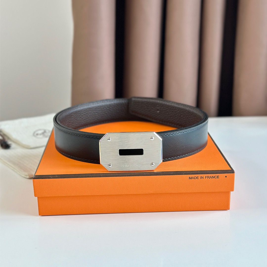 Hermes Neo Reversible Belt 32MM in Chocolate Clemence Leather - Image 3