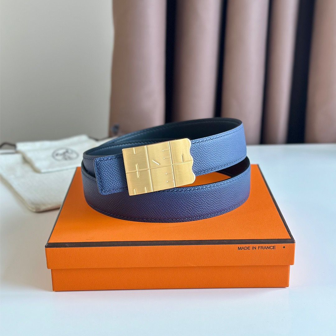 Hermes Typo Reversible Belt 32MM in Blue Epsom Calfskin - Image 3