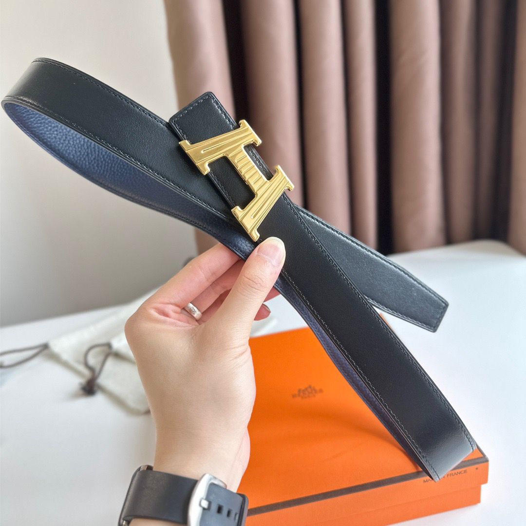 Hermes H Take Off Reversible Belt 32MM in Dark Blue Clemence Leather - Image 5