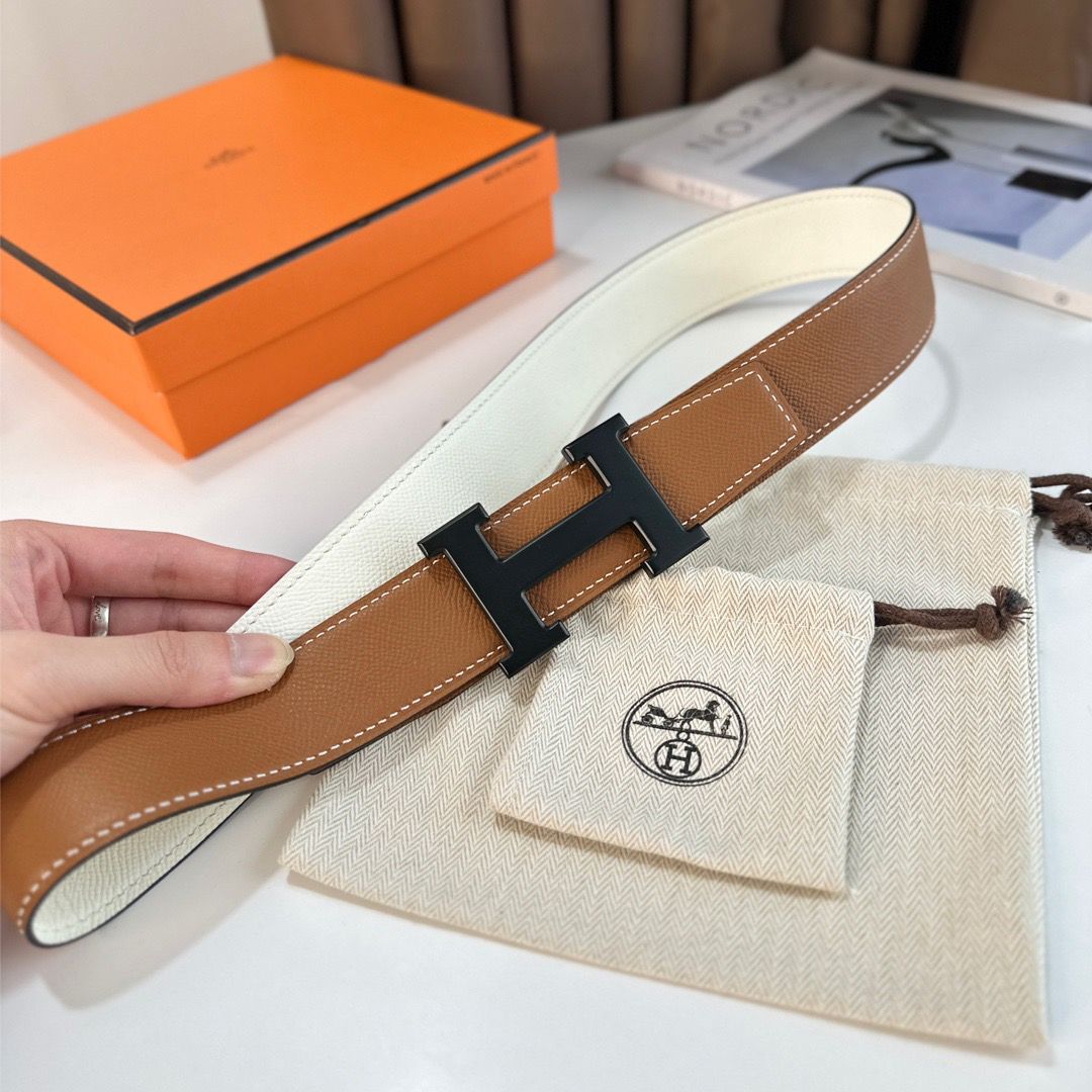 Hermes H Reversible 38MM Belt with matte Buckle in White and Gold Epsom Leather - Image 4