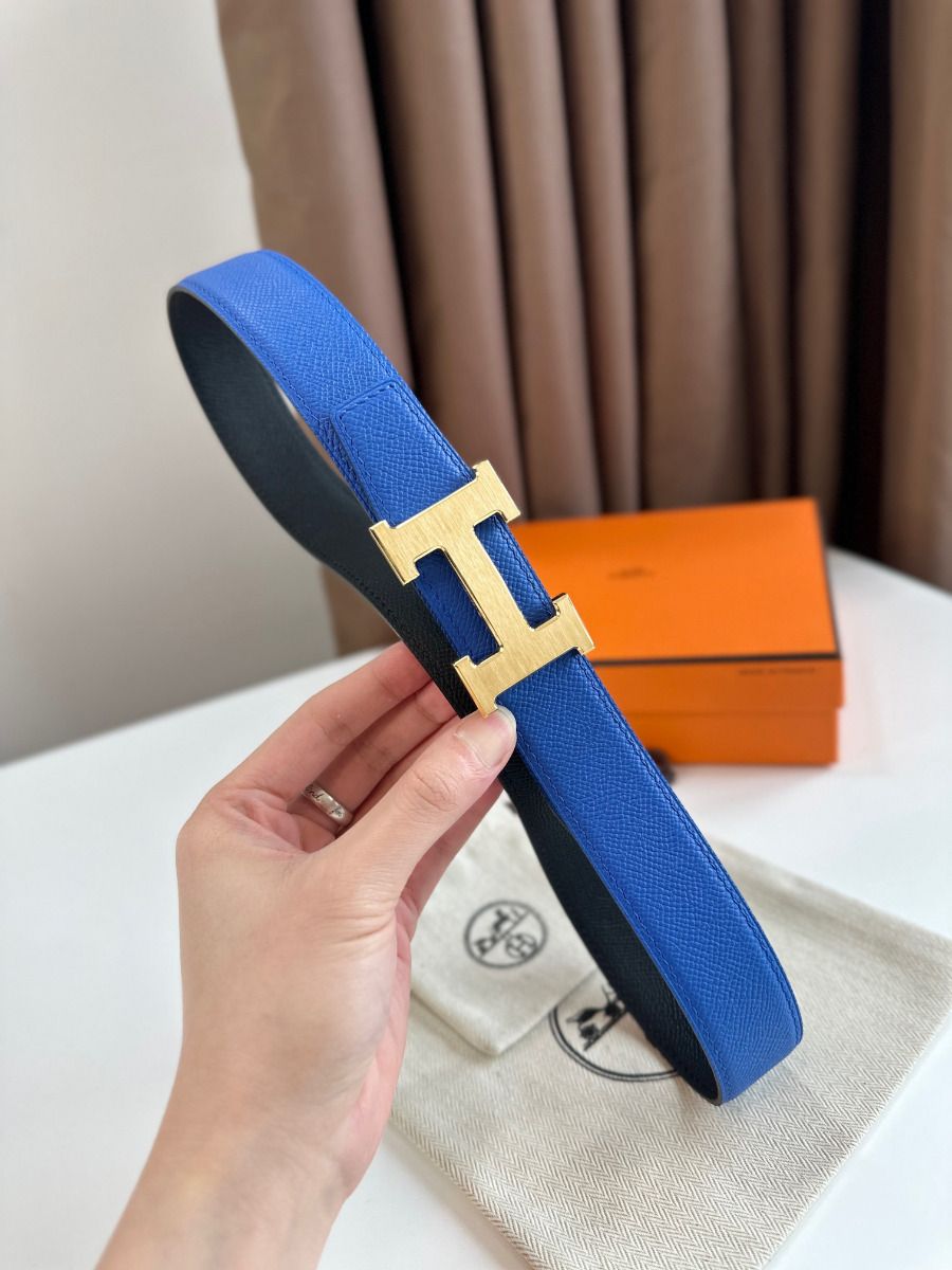 Hermes H Reversible Belt 32MM in Blue and Black Epsom Leather - Image 8