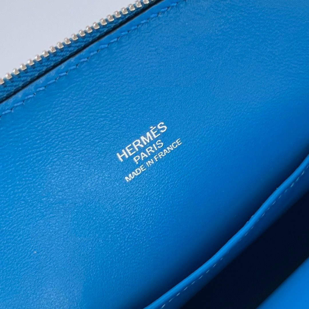 Hermes Bolide 1923 Mini Handmade Bag In Blue Frida Chevre Mysore Leather - Image 6