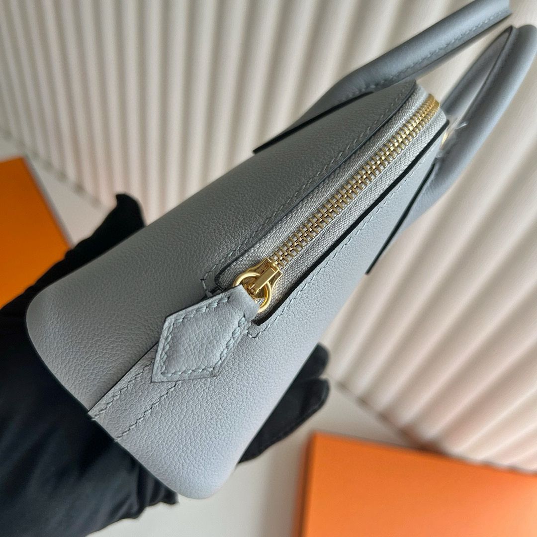 Hermes Bolide 1923 Mini Handmade Bag in Blue Glacier Evercolor Calfskin - Image 5