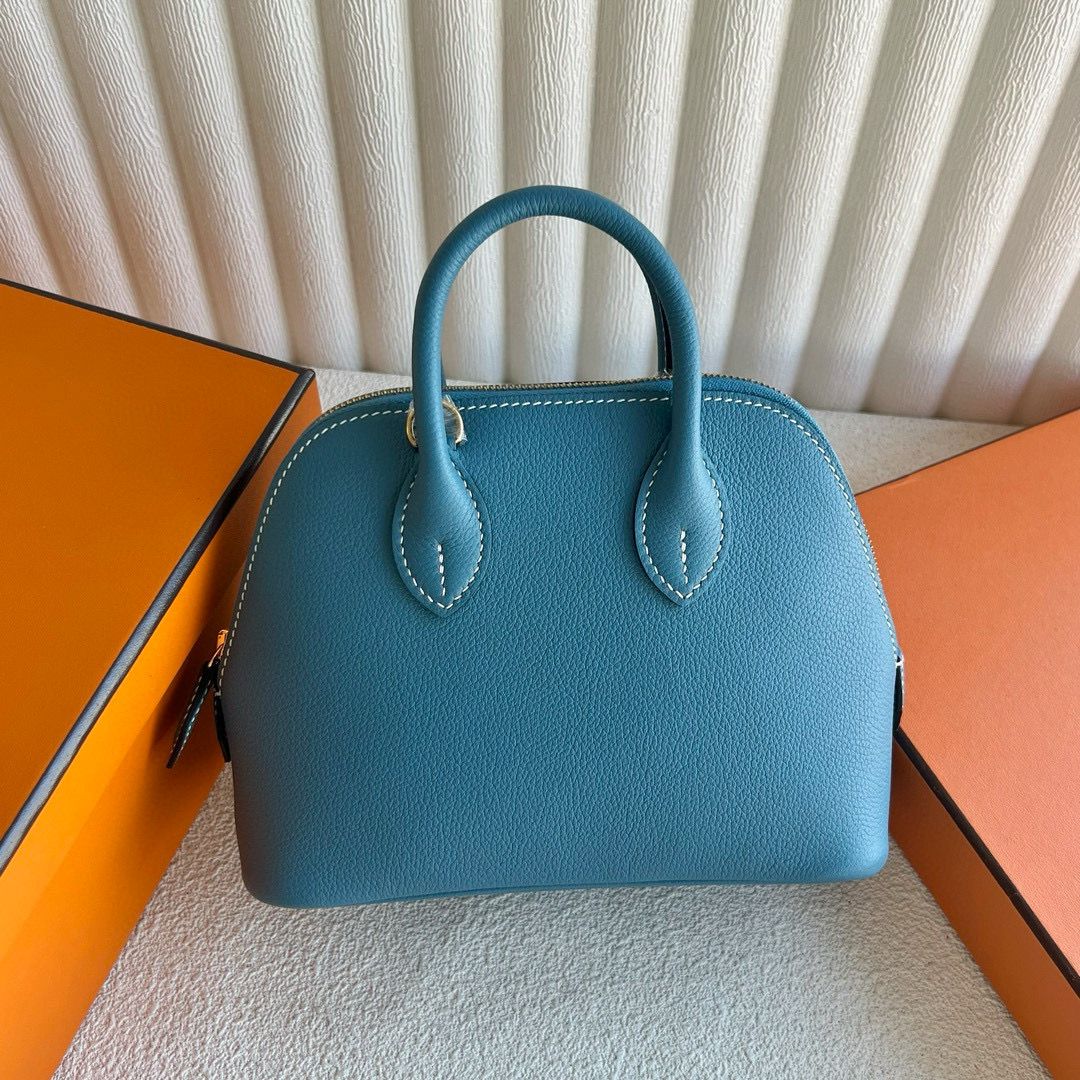 Hermes Bolide 1923 Mini Handmade Bag Blue Jean Evercolor Calfskin - Image 3