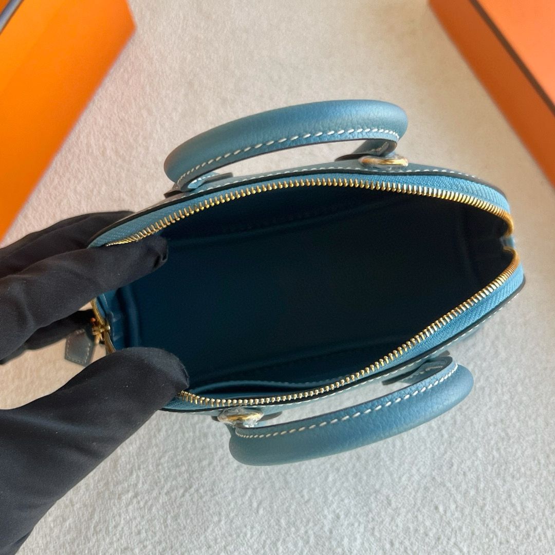 Hermes Bolide 1923 Mini Handmade Bag Blue Jean Evercolor Calfskin - Image 8