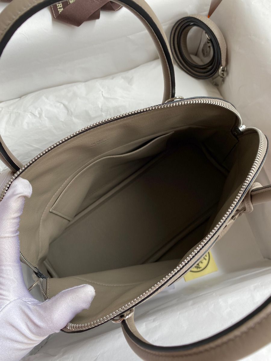 Hermes Bolide 1923 31 Handmade Bag In Gris Asphalt Clemence Leather - Image 8