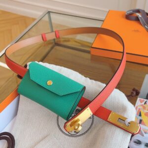 Hermes Kelly Pocket 18 Belt in Piment and Blue Paon Epsom Calfskin