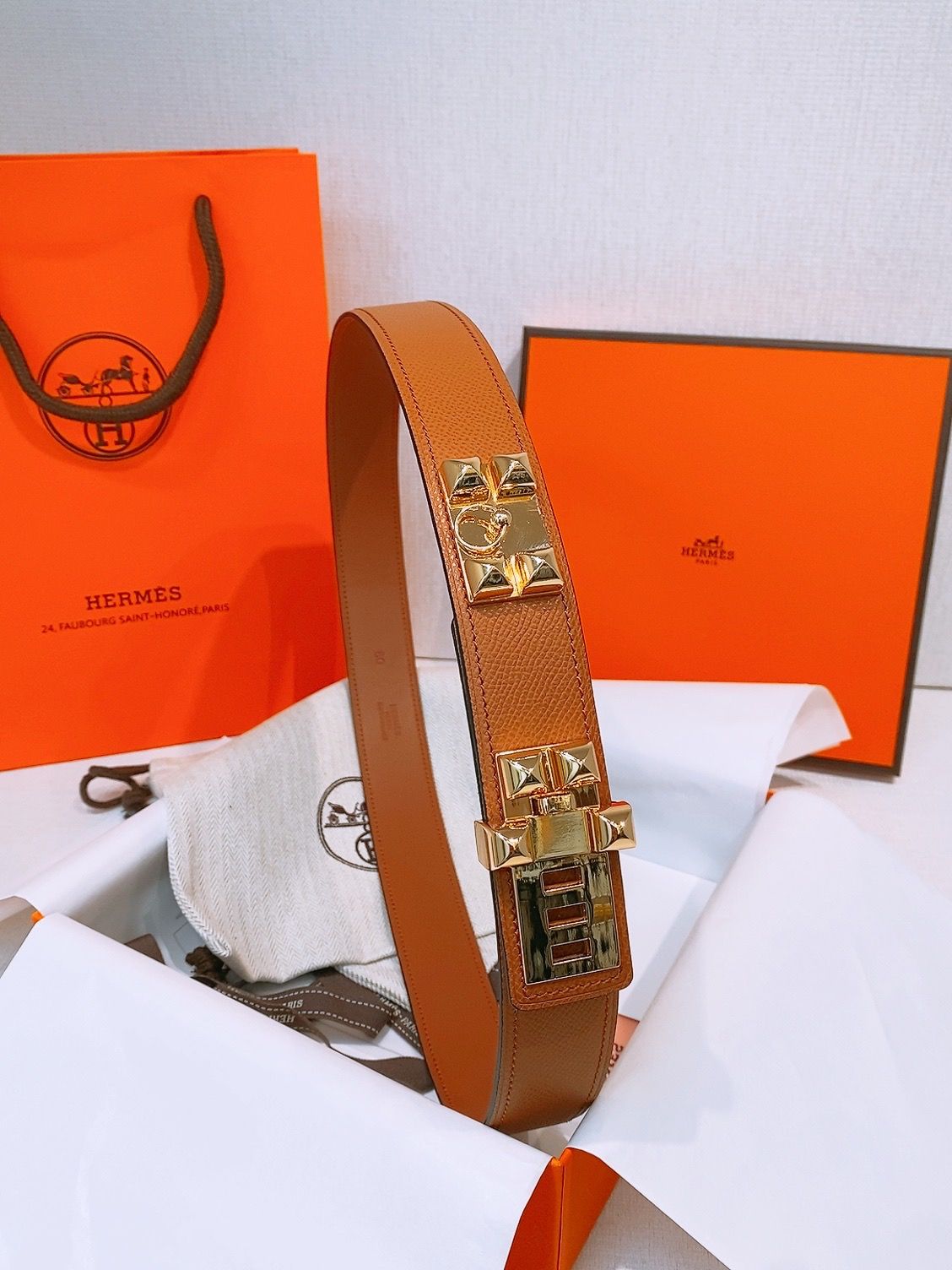 Hermes Collier de Chien 32 Belt in Gold Epsom Calfskin