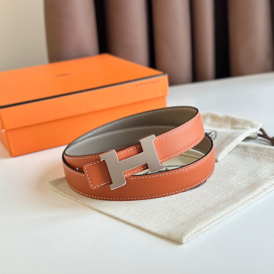 Hermes Mini Constance 24mm Belt in Taupe Epsom Leather and Tan Swift Leather - Image 5