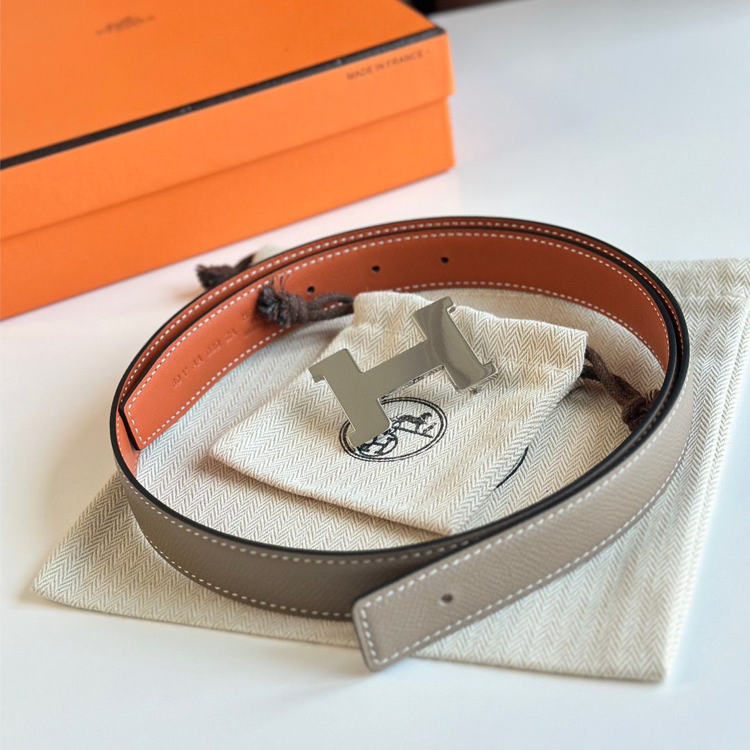 Hermes Mini Constance 24mm Belt in Taupe Epsom Leather and Tan Swift Leather - Image 6