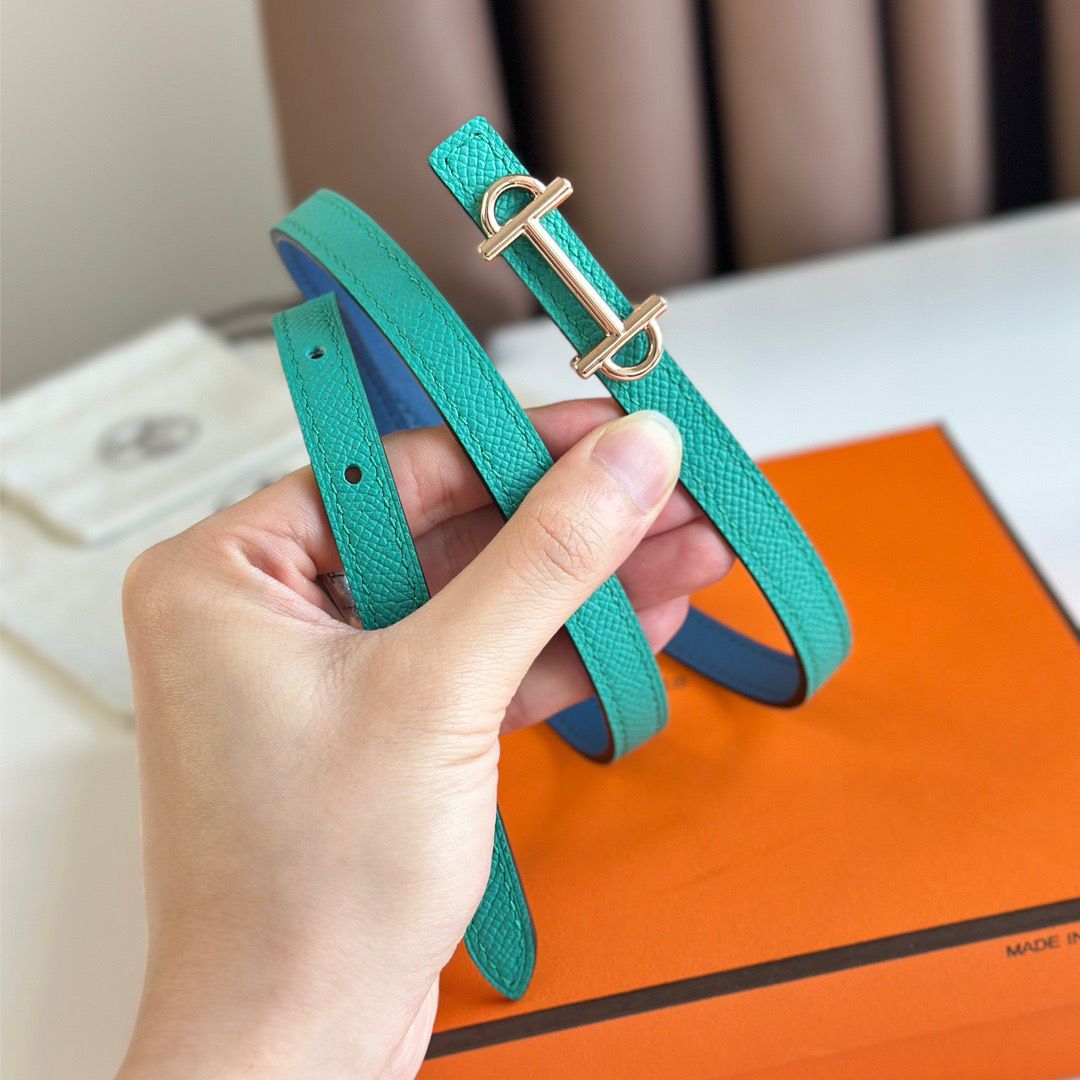 Hermes Gamma 13mm Belt in Green Epsom Leather and Blue Swift Leather - Image 7