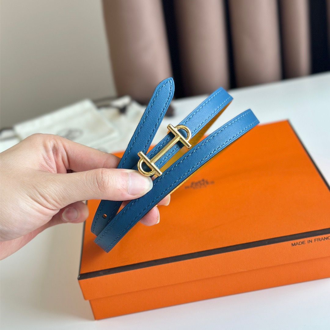 Hermes Gamma 13mm Belt in Yellow Epsom Leather and Blue Swift Leather - Image 5