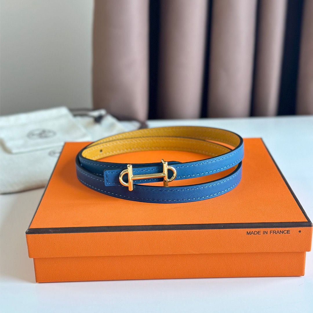 Hermes Gamma 13mm Belt in Yellow Epsom Leather and Blue Swift Leather - Image 6