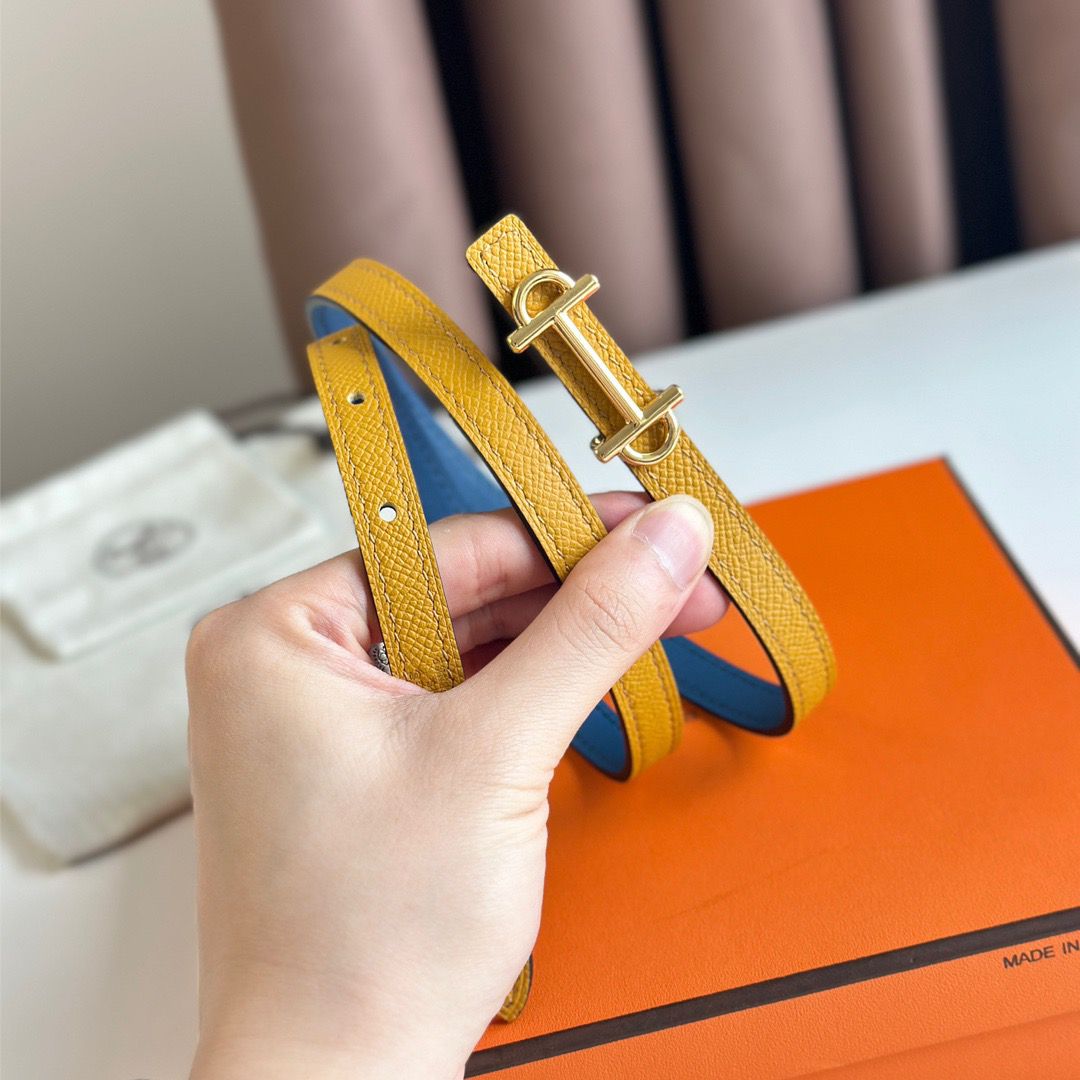 Hermes Gamma 13mm Belt in Yellow Epsom Leather and Blue Swift Leather - Image 7