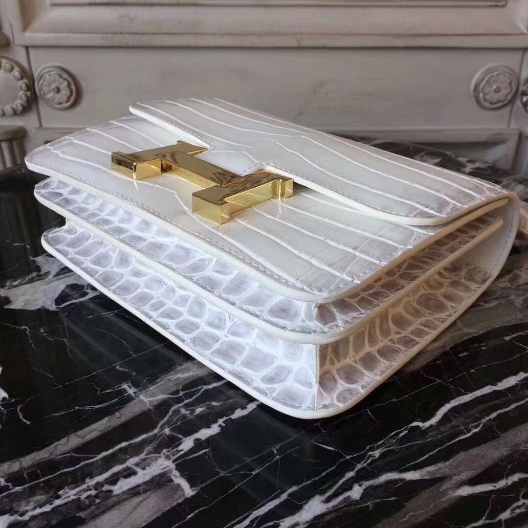 Hermes White Constance MM 24cm Crocodile Bag - Image 4