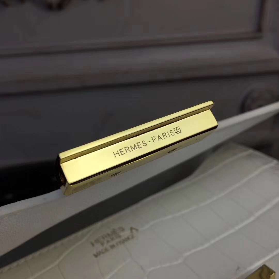 Hermes White Constance MM 24cm Crocodile Bag - Image 6