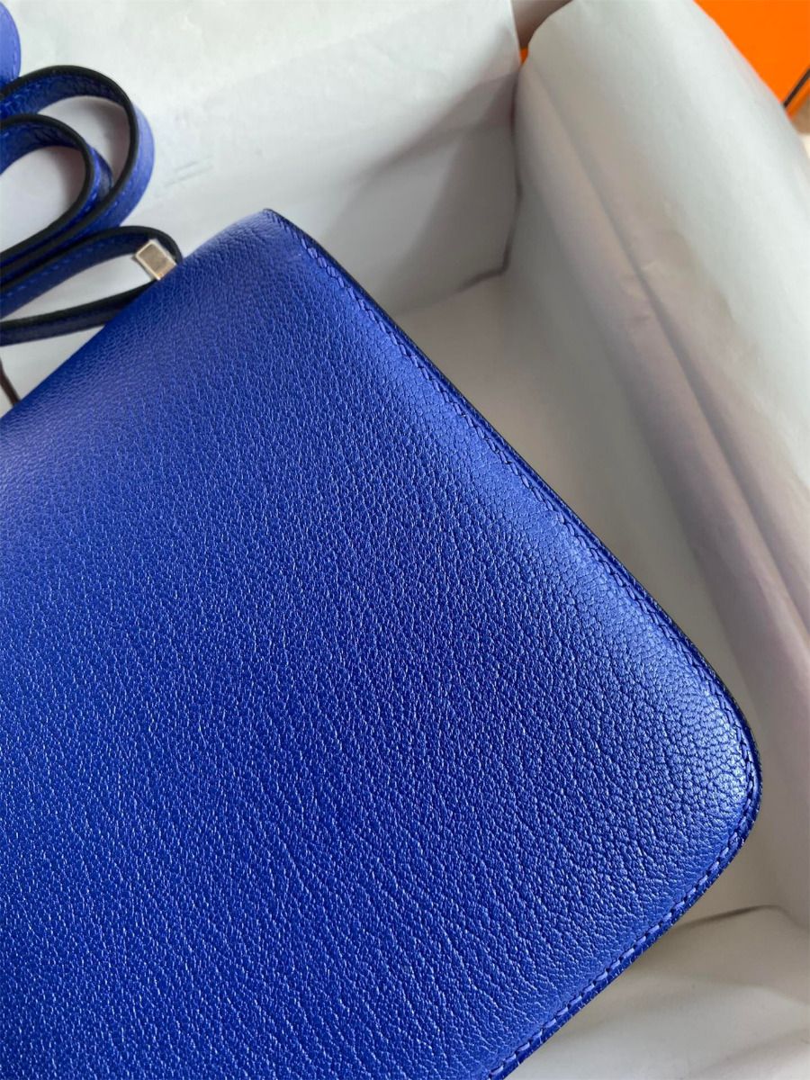 Hermes Constance 18 Handmade Bag In Blue Electric Chevre Mysore Leather - Image 5