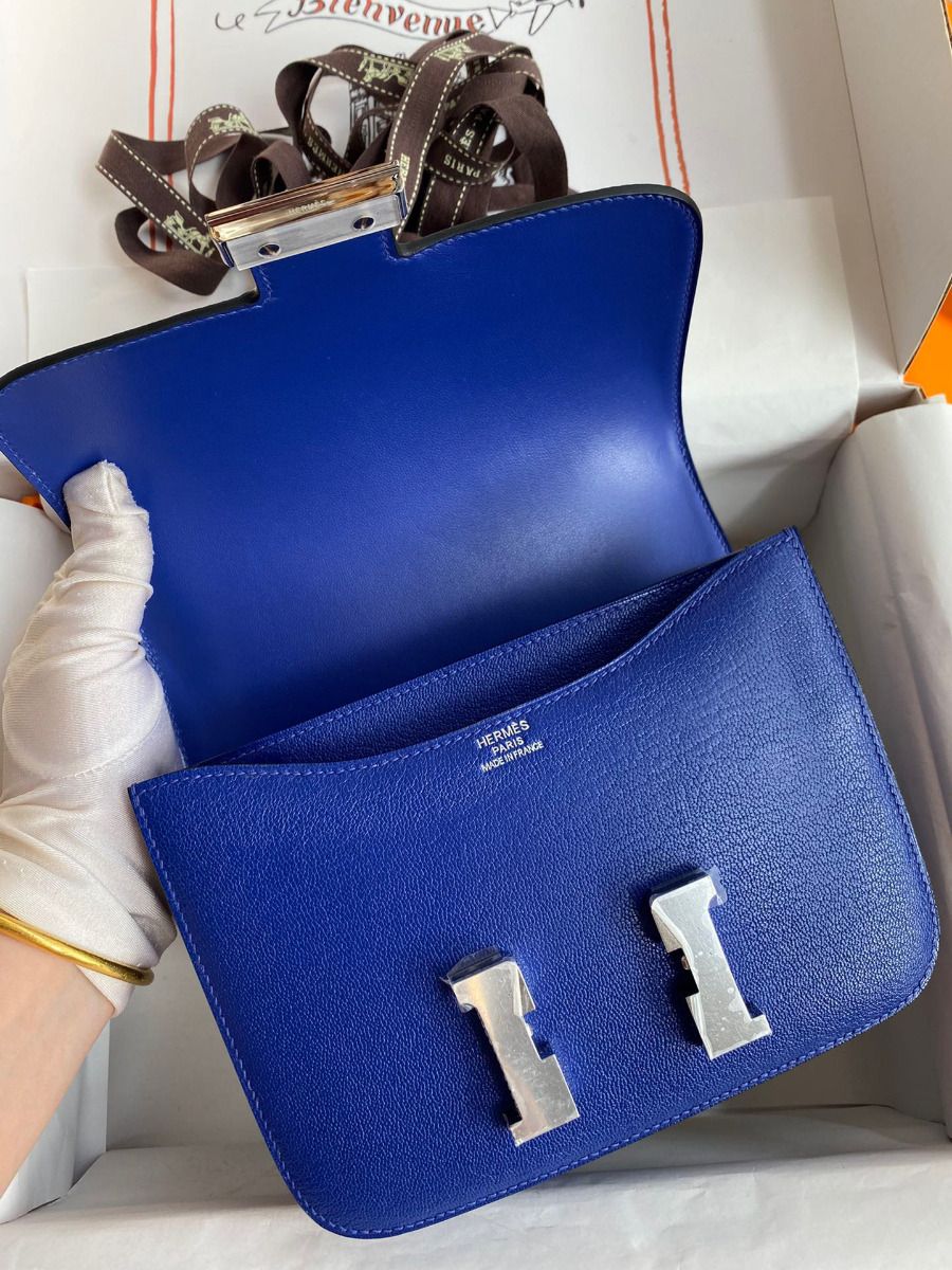 Hermes Constance 18 Handmade Bag In Blue Electric Chevre Mysore Leather - Image 7