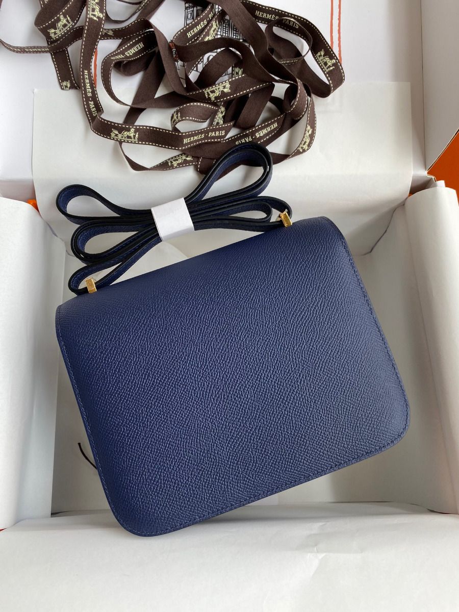 Hermes Constance 18 Handmade Bag In Blue Saphir Epsom Calfskin - Image 3