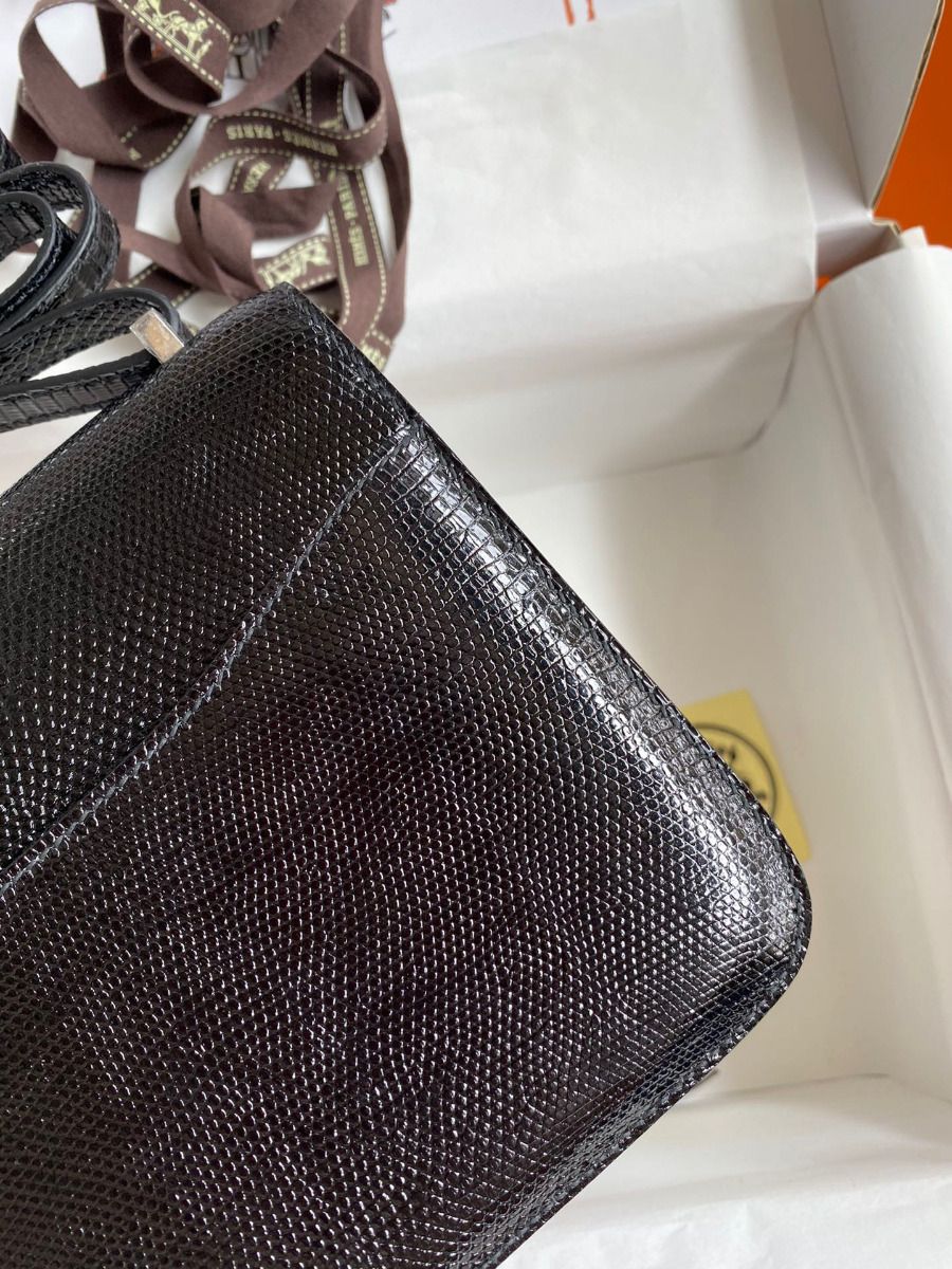 Hermes Constance 18 Handmade Bag In Black Lizard Leather - Image 5