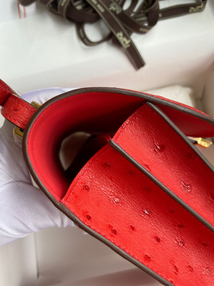 Hermes Constance 18 Handmade Bag In Red Ostrich Leather - Image 10