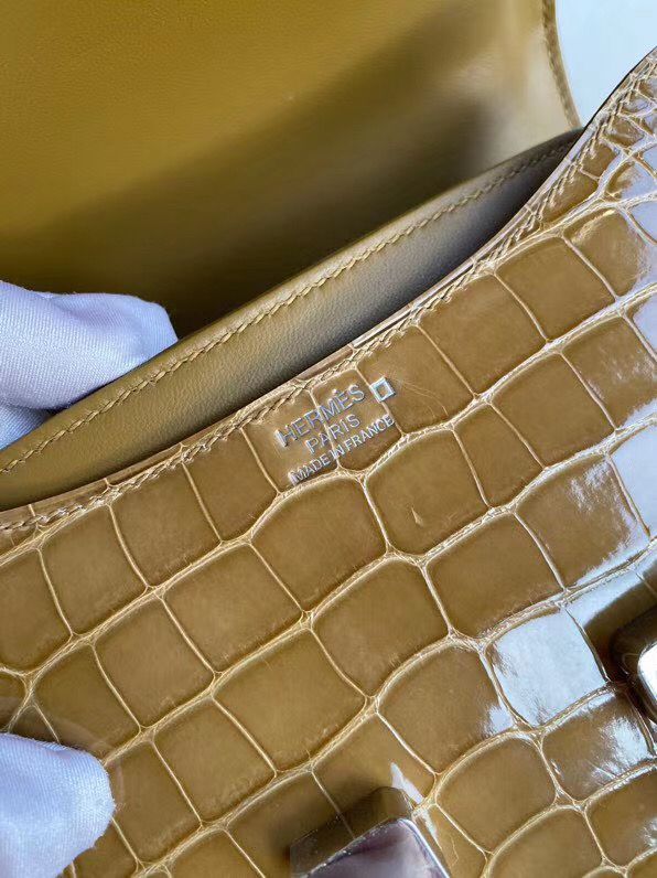 Hermes Constance 24 Handmade Bag In Light Brown Alligator Crocodile Skin - Image 7