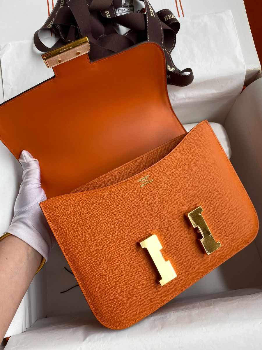 Hermes Constance 24 Handmade Bag In Orange Epsom Calfskin - Image 7