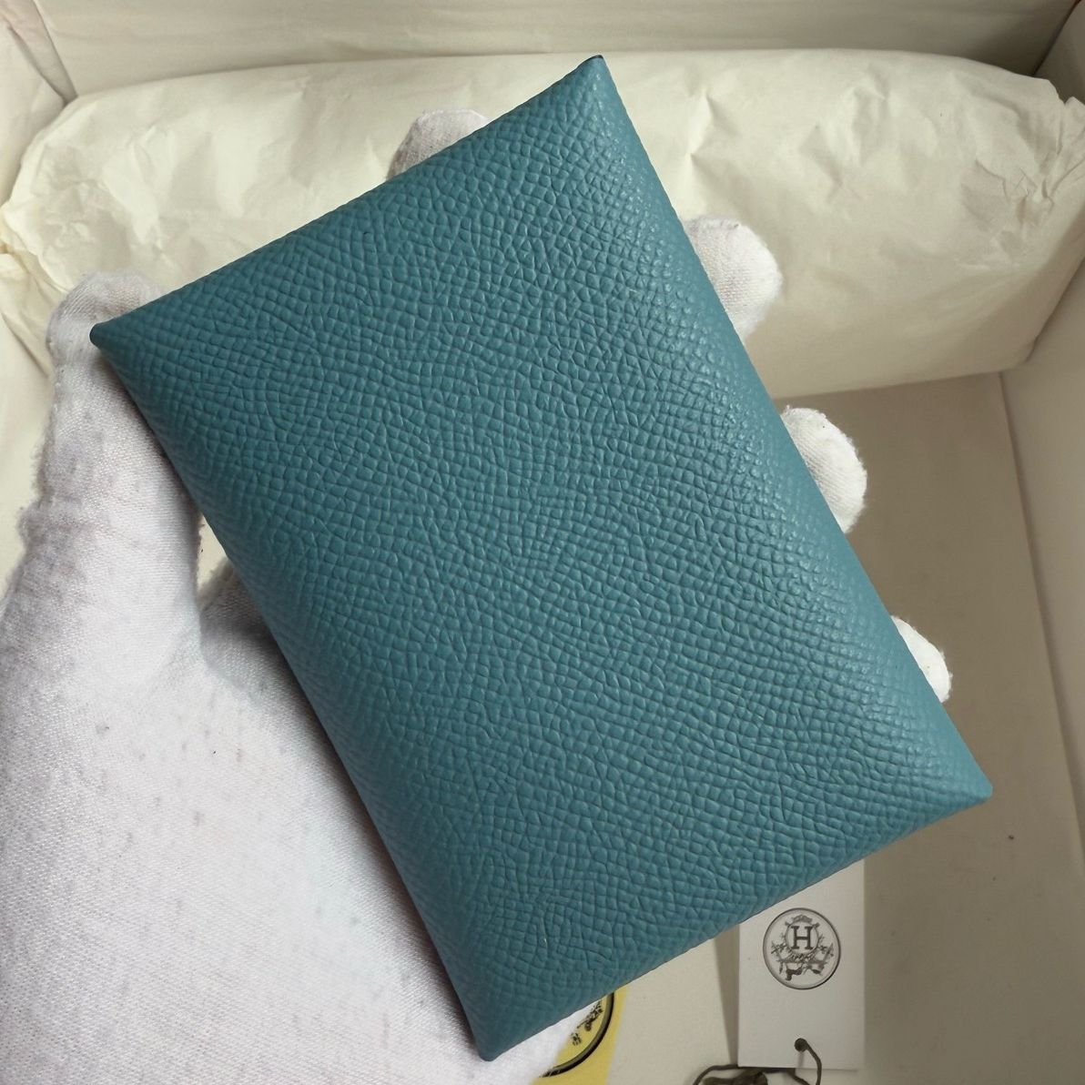 Hermes Calvi Duo Card Holder in Blue Jean Epsom Calfskin