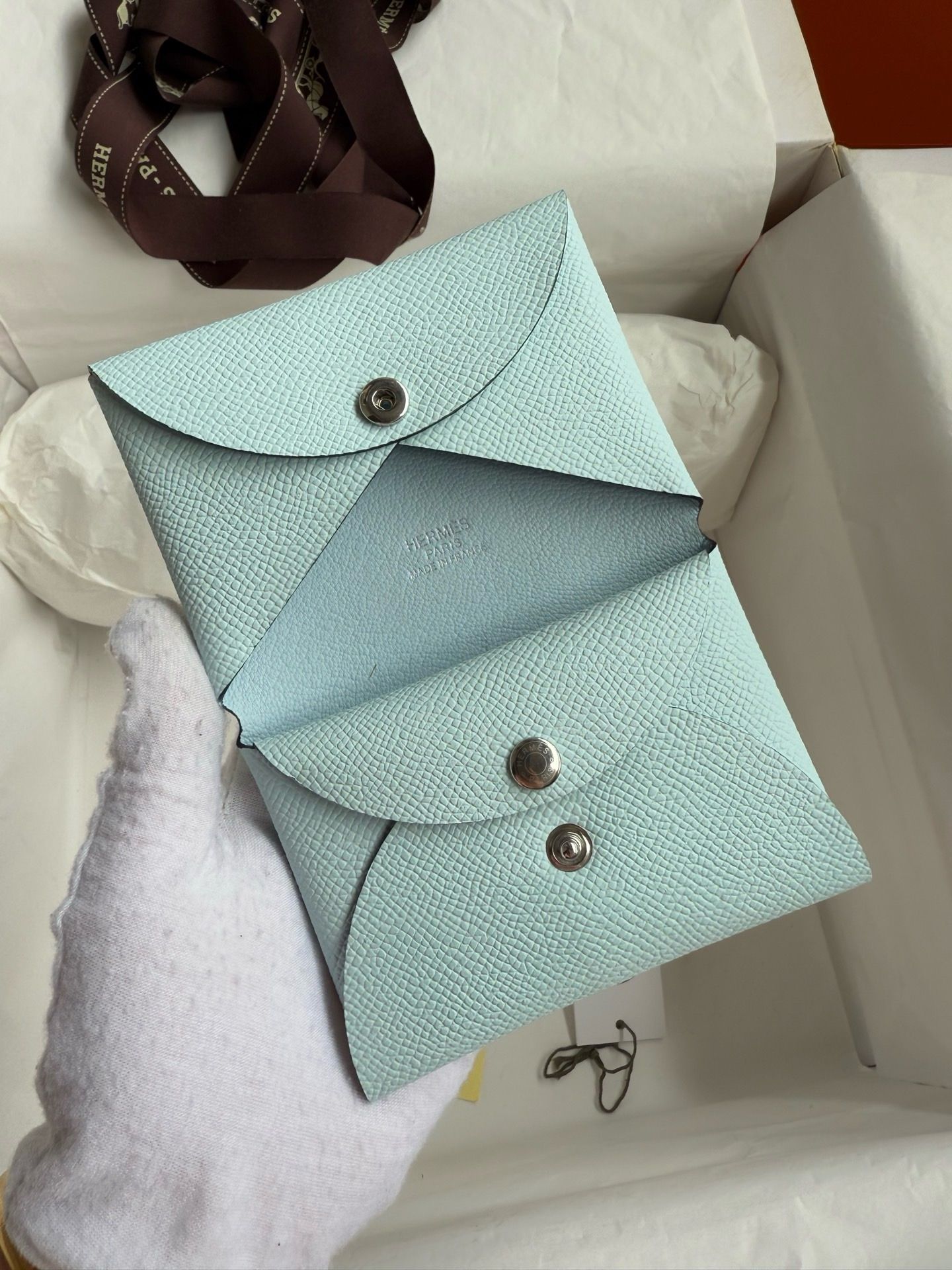 Hermes Calvi Duo Card Holder in Blue Zephyr Epsom Calfskin - Image 3