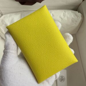 Hermes Calvi Duo Card Holder in Lime Epsom Calfskin