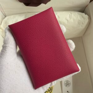 Hermes Calvi Duo Card Holder in Rose Purple Epsom Calfskin