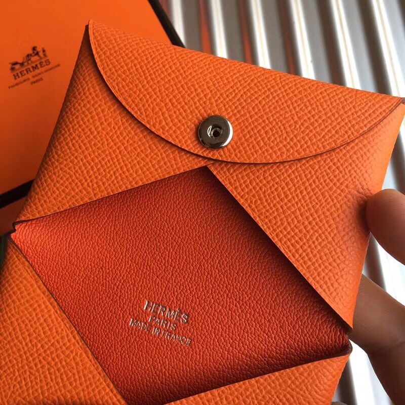Hermes Calvi Card Holder In Orange Epsom Leather - Image 7