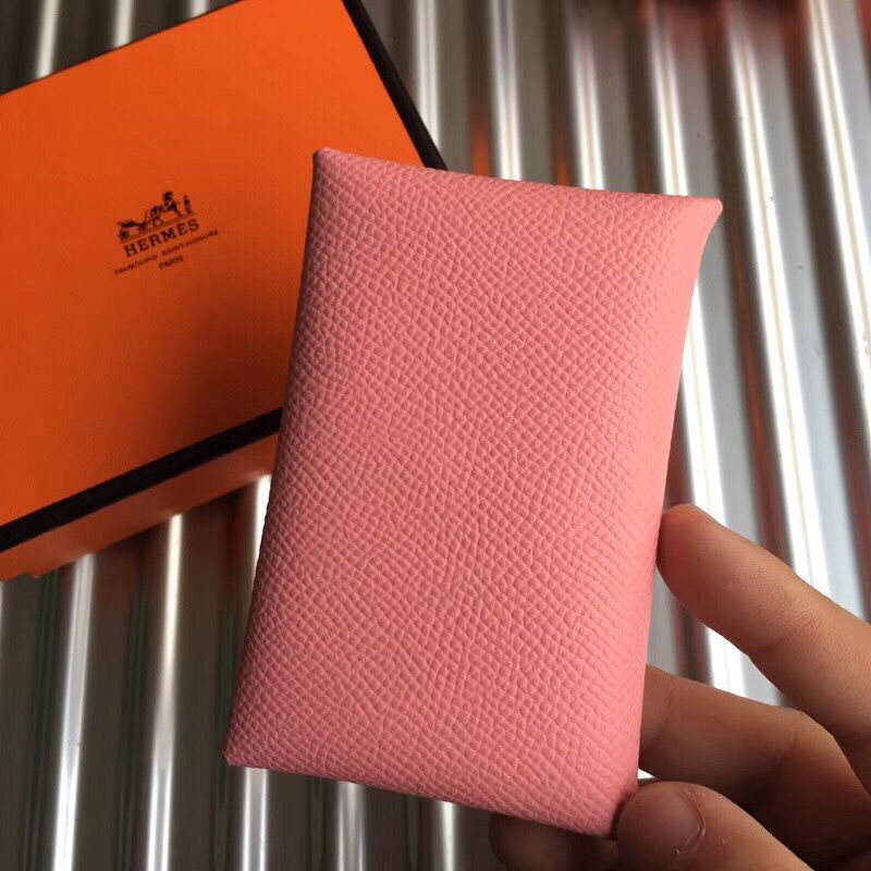 Hermes Calvi Card Holder In Pink Epsom Leather - Image 7