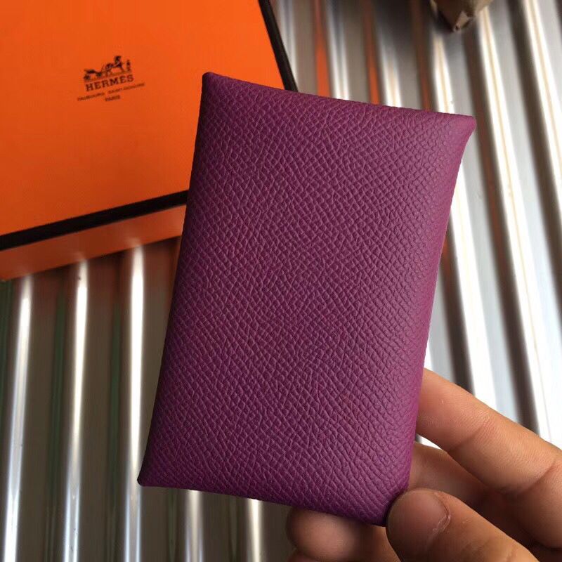 Hermes Calvi Card Holder In Purple Epsom Leather - Image 7