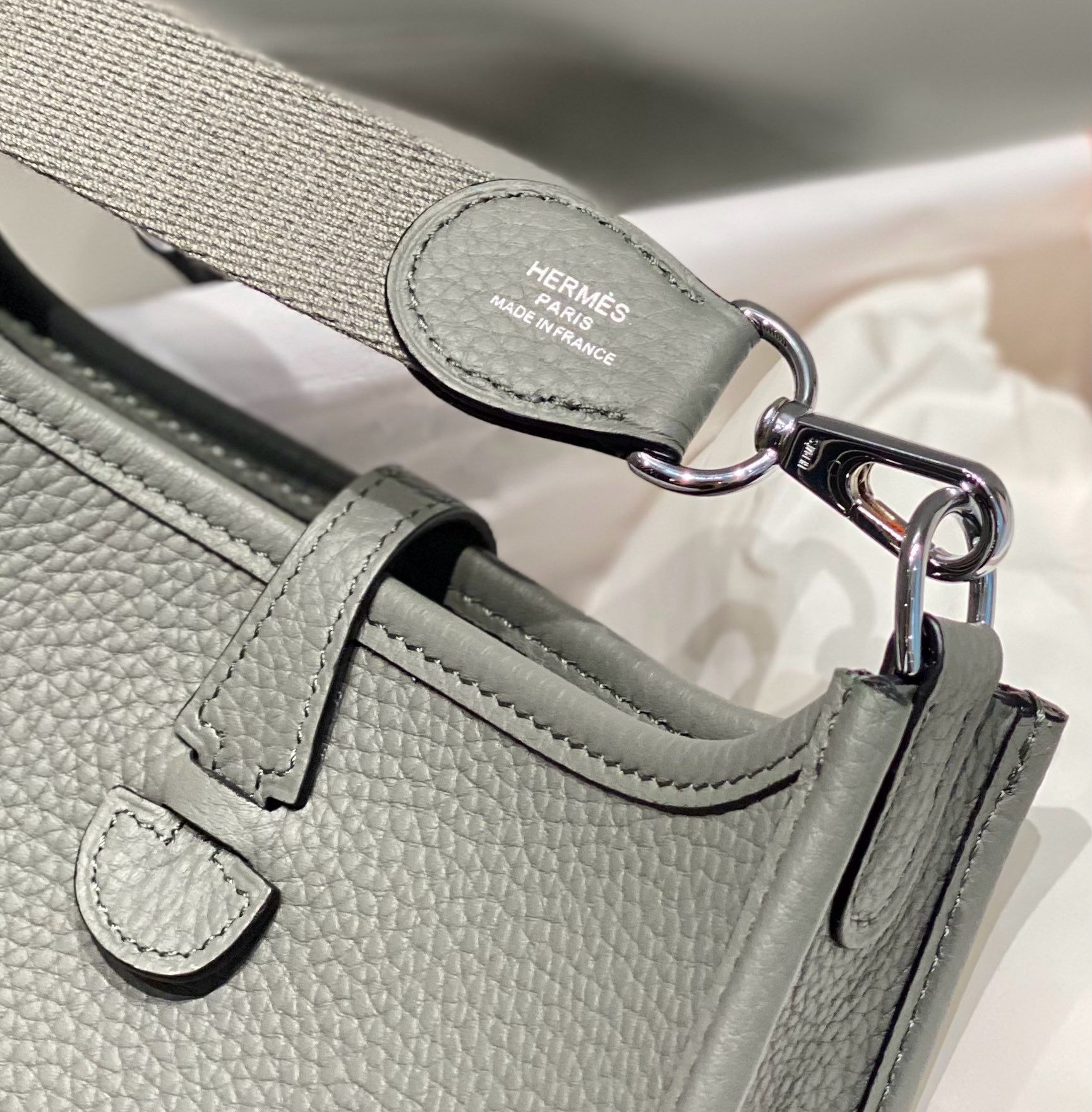 Hermes Evelyne III TPM Bag In Gris Meyer Clemence Leather - Image 7