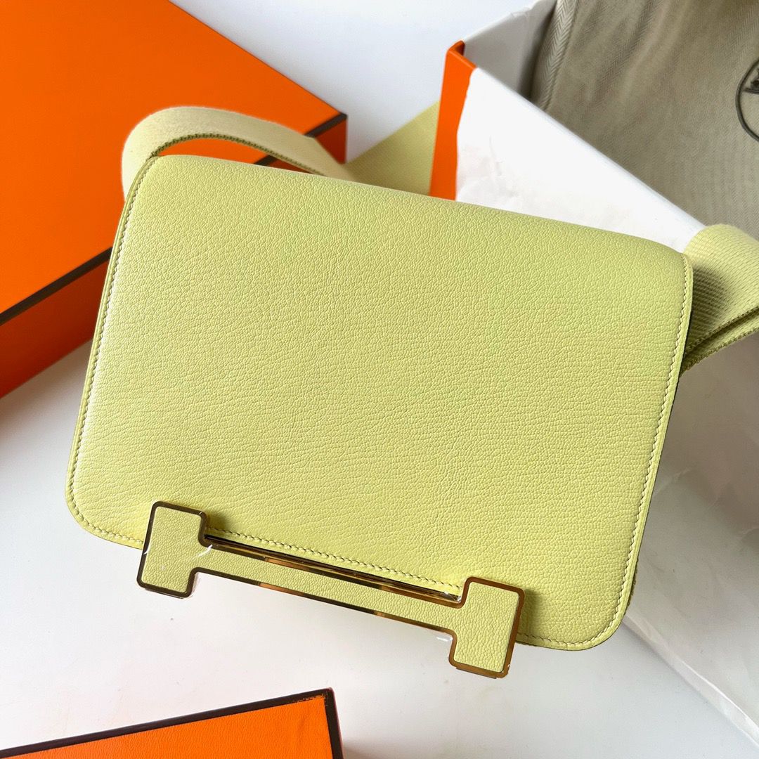Hermes Geta Handmade Bag In Jaune Bourgeon Chevre Mysore Leather - Image 3