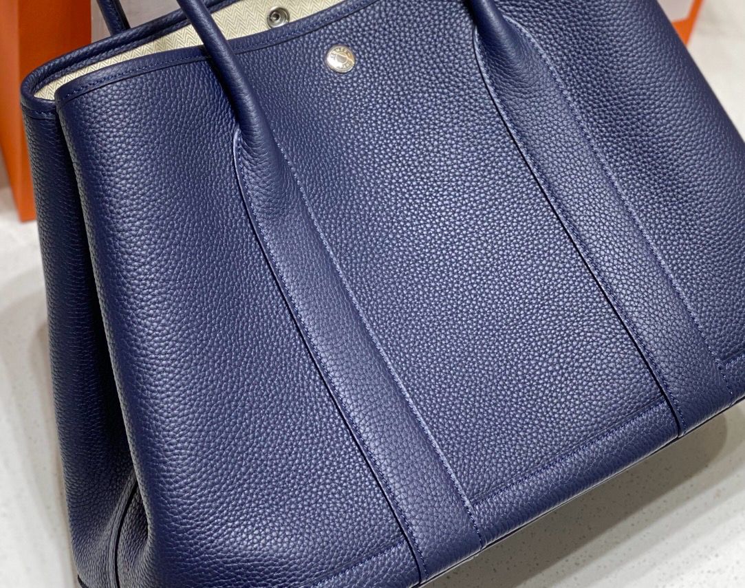 Hermes Garden Party 36 Bag In Blue Saphir Clemence Leather - Image 5