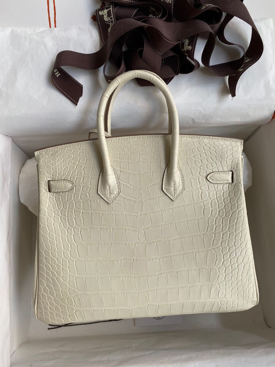 Hermes Birkin 25 Retourne Handmade Bag In Nata Matte Alligator Leather - Image 3