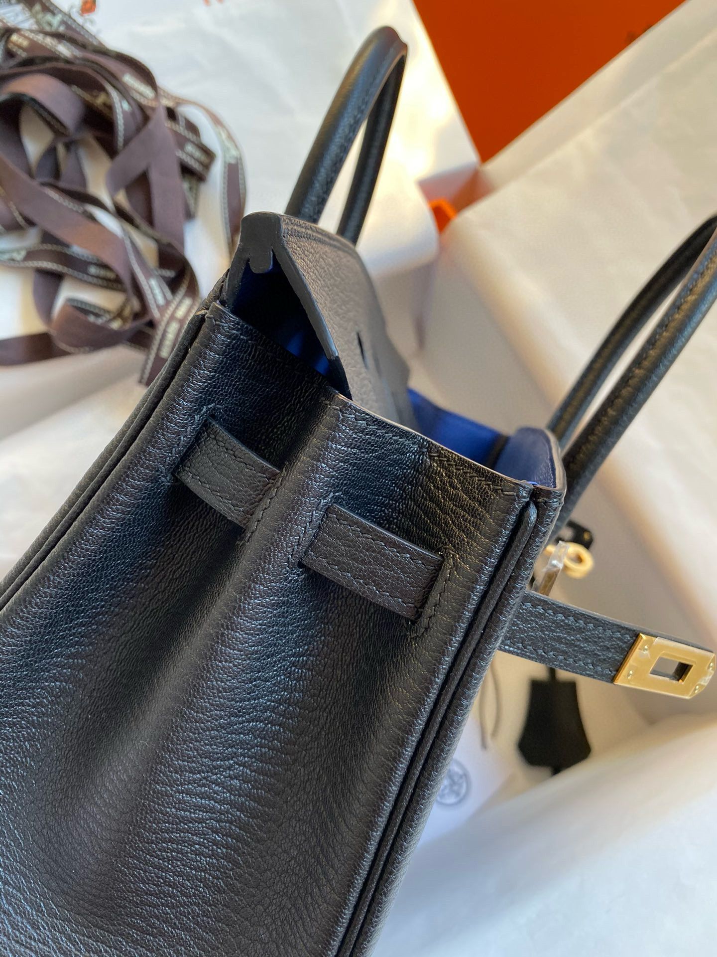 Hermes HSS Birkin 25 Bicolor Bag in Black and Blue Chevre Mysore Goatskin - Image 10