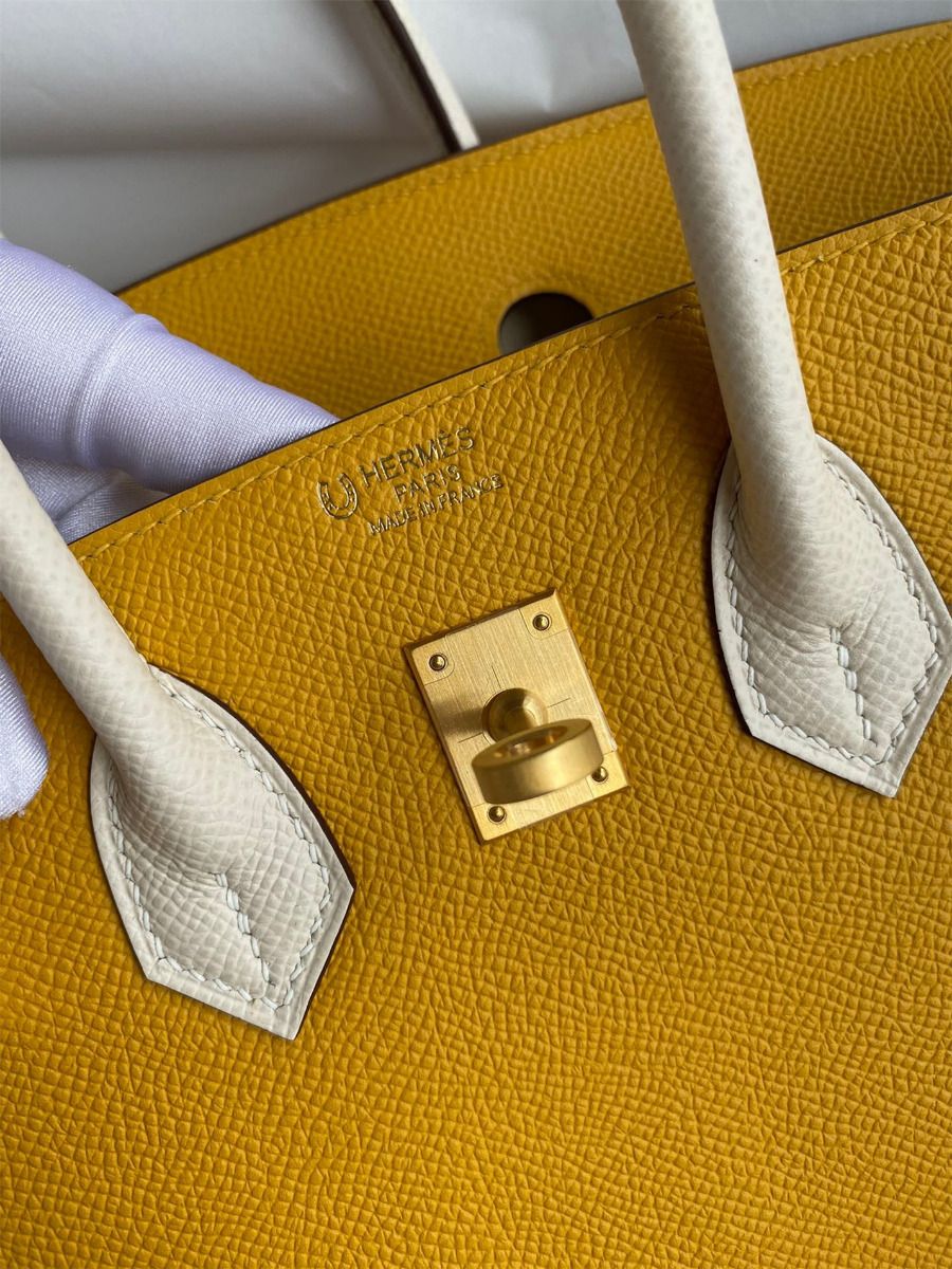 Hermes HSS Birkin 25 Bicolor Bag in Jaune d'or and Craie Epsom Calfskin - Image 8
