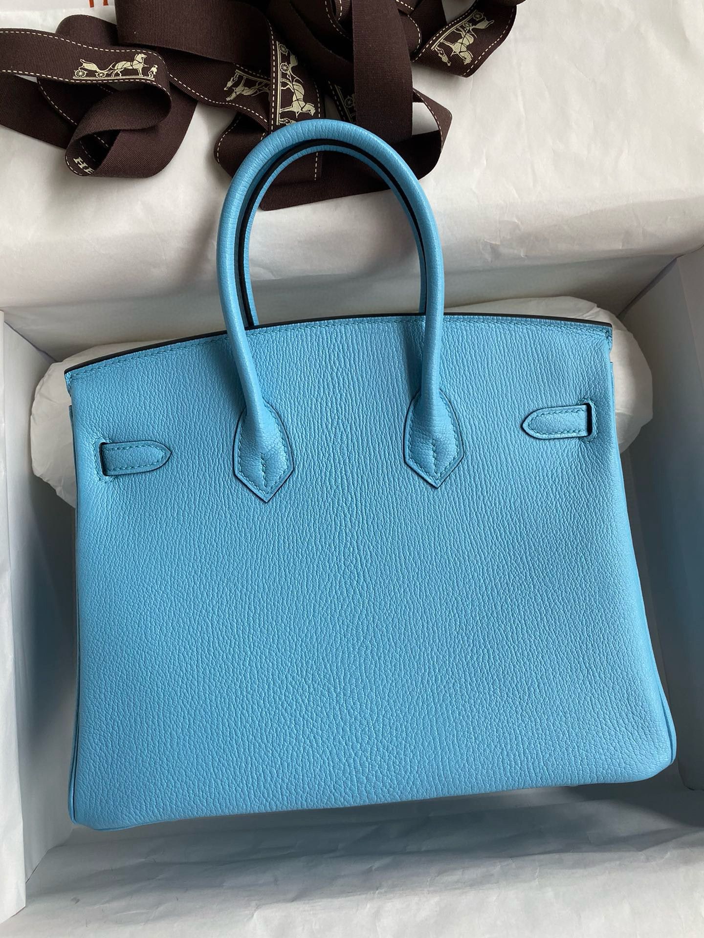 Hermes Birkin 25 Retourne Handmade Bag in Celeste Chevre Mysore Goatskin - Image 3