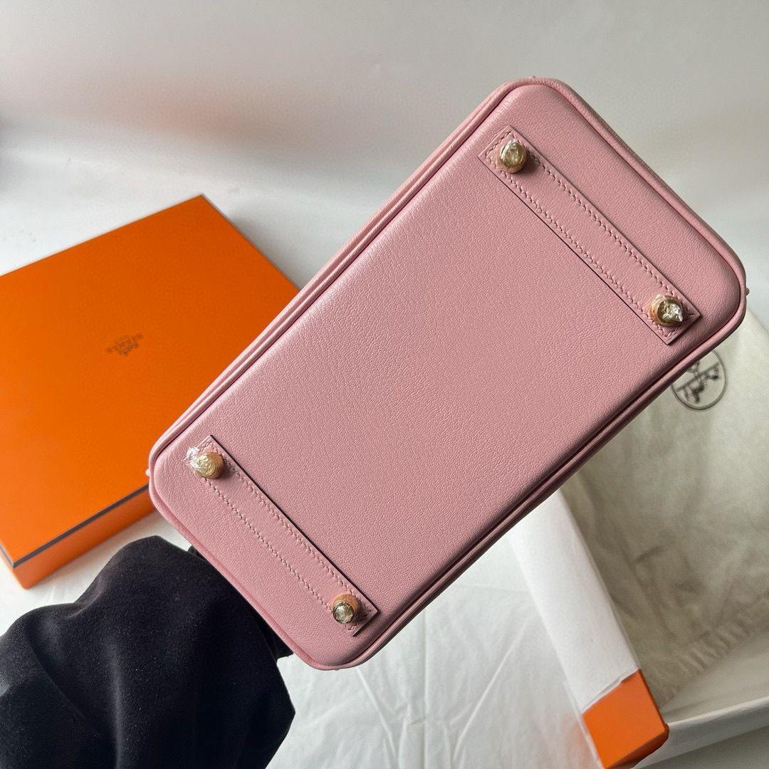 Hermes Birkin 25 Retourne Handmade Bag in Rose Sakura Chevre Mysore Goatskin - Image 9