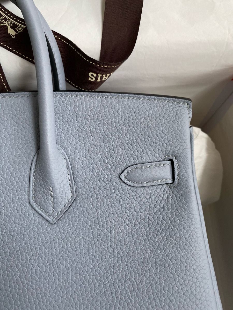 Hermes Birkin 25 Retourne Handmade Bag In Blue Lin Clemence Leather - Image 5