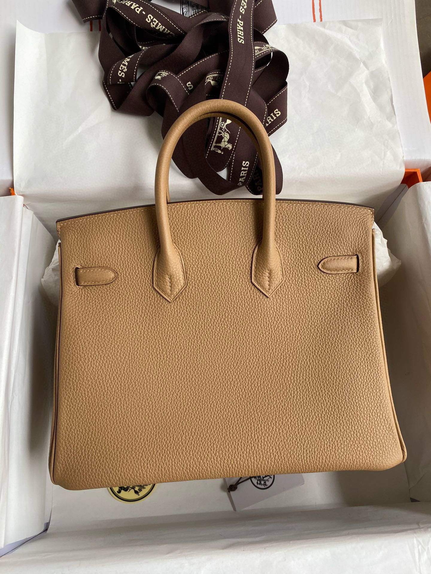 Hermes Birkin 25 Retourne Handmade Bag in Chai Clemence Leather - Image 3