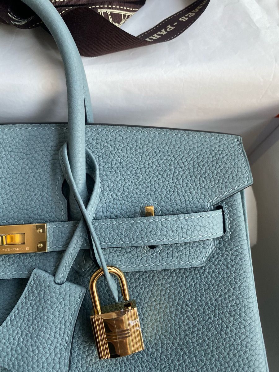 Hermes Birkin 25 Retourne Handmade Bag In Ciel Clemence Leather - Image 4