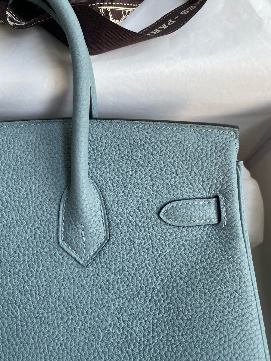 Hermes Birkin 25 Retourne Handmade Bag In Ciel Clemence Leather - Image 5